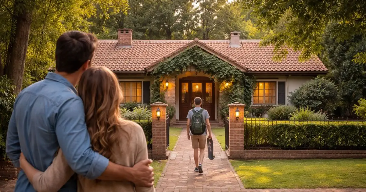 Puerta entreabierta con luz cálida entrando desde adentro, sugiriendo un umbral y un nuevo comienzo